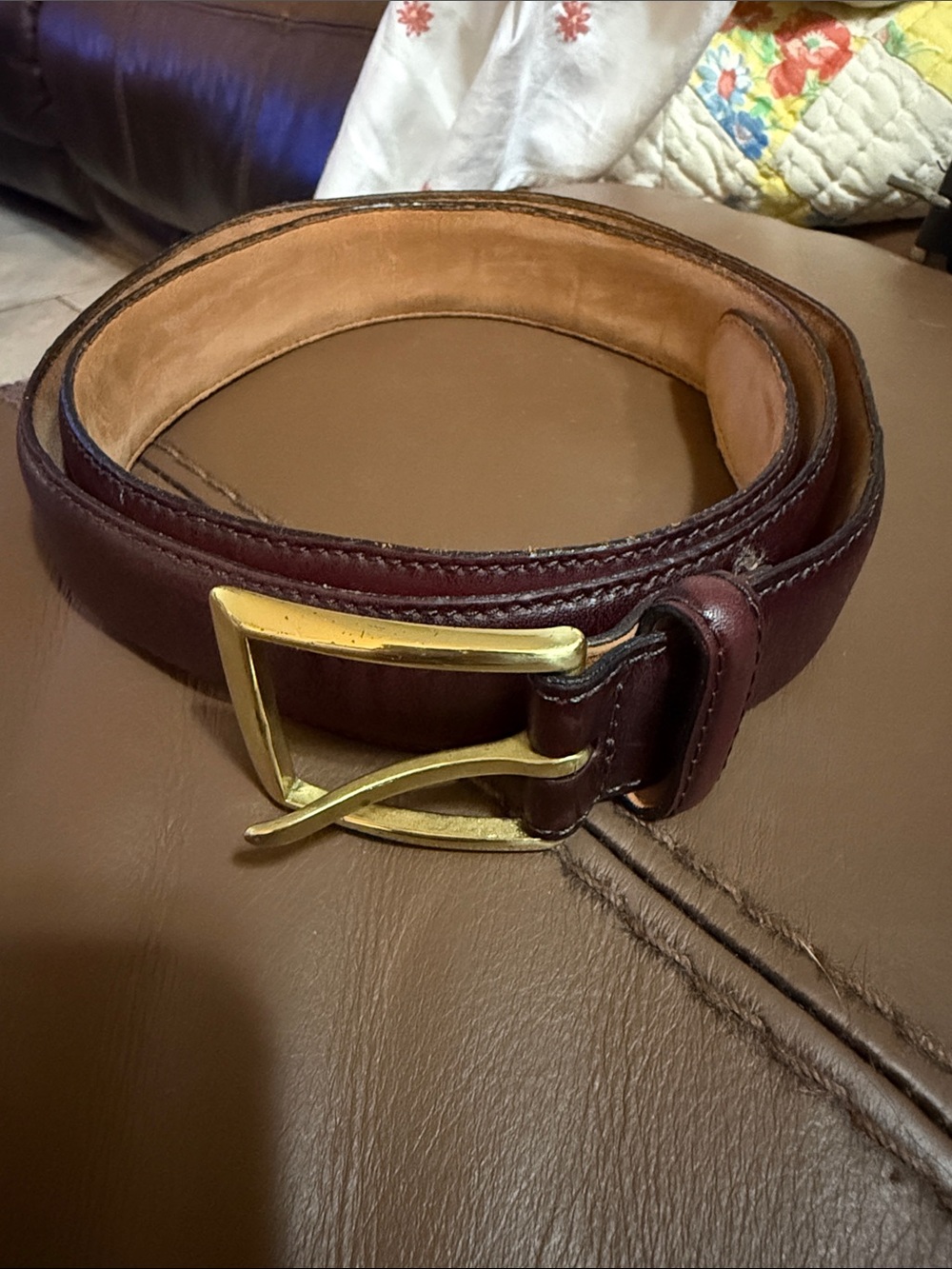 Genuine Leather Belt in Brown with Gold Buckle